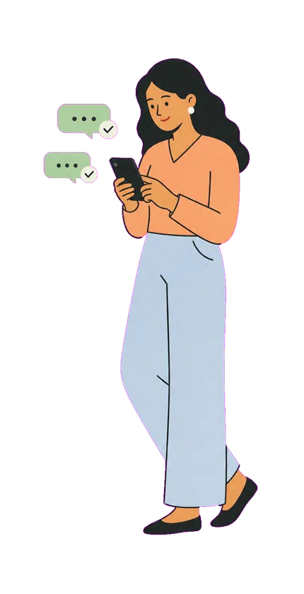 Ilustração de celular com conversa no WhatsApp mostrando o uso da Ceci